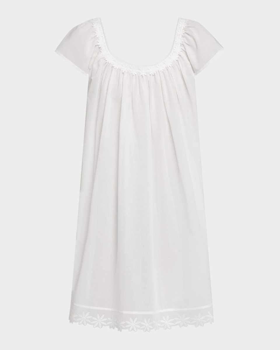 Conny-2 Ruched Lace-Trim Cotton Babydoll